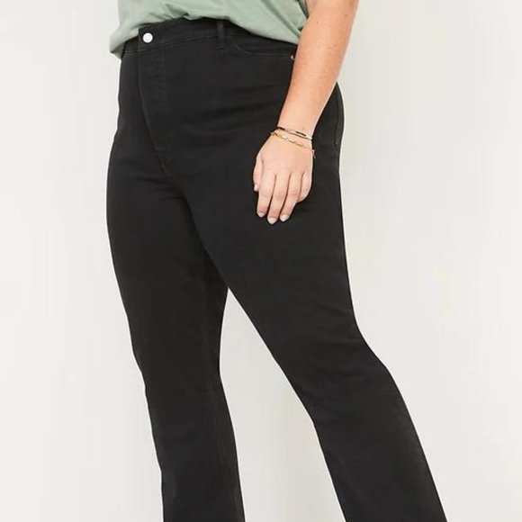 Old Navy Extra High-Waisted Button-Fly Kicker Boot-Cut Black Jeans for Women New - Picture 8 of 9